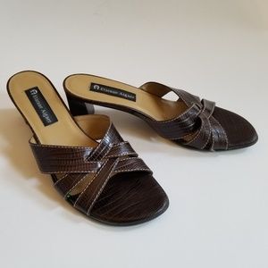Etienne Aigner Brown Leather Embossed Croc Sandal